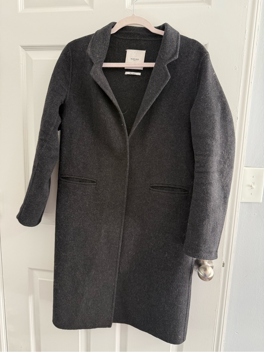 Mango Charcoal Gray Single-Breasted Wool Coat